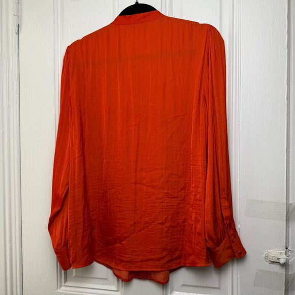 Vince Camuto Blouse Womens Large Orange Button Front Flowy Romantic Dressy - Picture 7 of 8